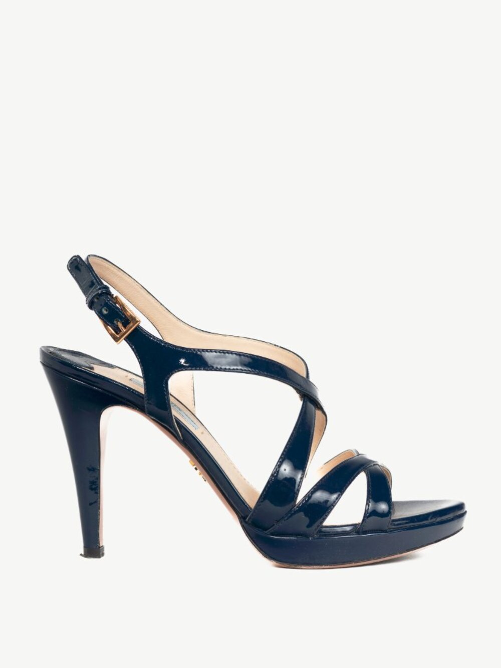Prada Blue Patent Leather Strappy Platform Sandals